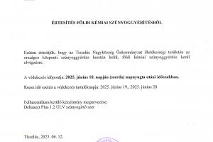 Értesítés földi kémiai szúnyoggyérítésről - 2025. június 18.