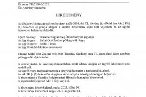 Hirdetmény néhai Sallai Ottó Zsoltné hagyatéki ügyében!