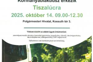 Kormányablakbusz érkezik Tiszalúcra 2025.10.14. napján!
