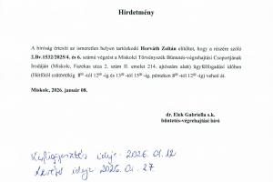 Hirdetmény - Horváth Zoltán