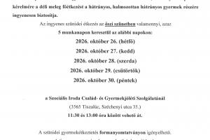 Tájékoztatás szünidei gyermekétkeztetésről!